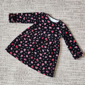 Vintage Miniwear Black Rose Velour Long Sleeve Toddler Dress 24M